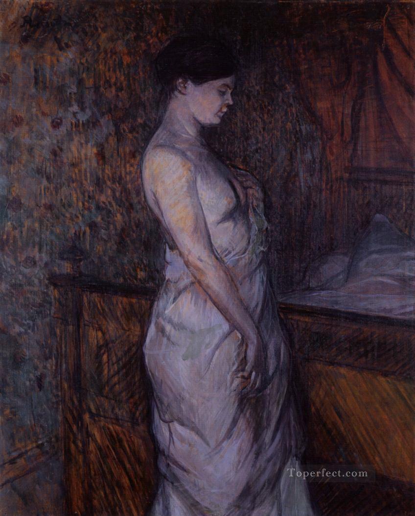ベッドのそばに立つシュミーズを着た女性 マダム・ププール 1899年 トゥールーズ・ロートレック・アンリ・ド油絵
